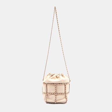 CHANEL Coco Mark Lambskin Chain Shoulder Bag with Drawstrings, White with Champagne Gold Fittings