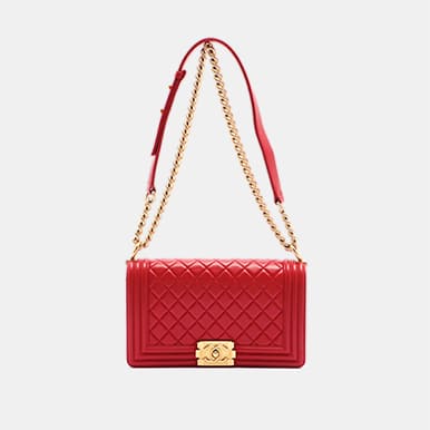 CHANEL Boy Chanel Lambskin Chain Shoulder Bag, Red with Gold Fittings, Series 21