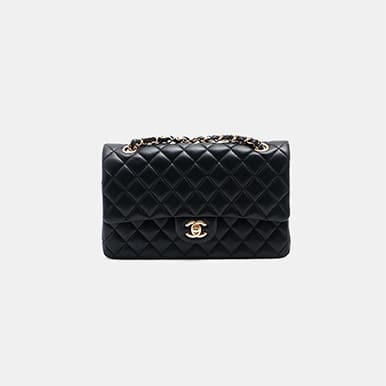 CHANEL Matelasse Lambskin Double Flap Double Chain Bag Black with Gold Fittings, Series 18