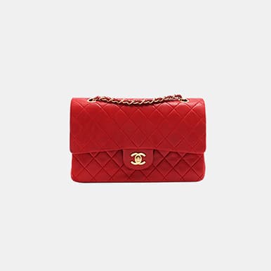 CHANEL Matelasse Lambskin Double Flap Double Chain Bag, Red Gold Fittings